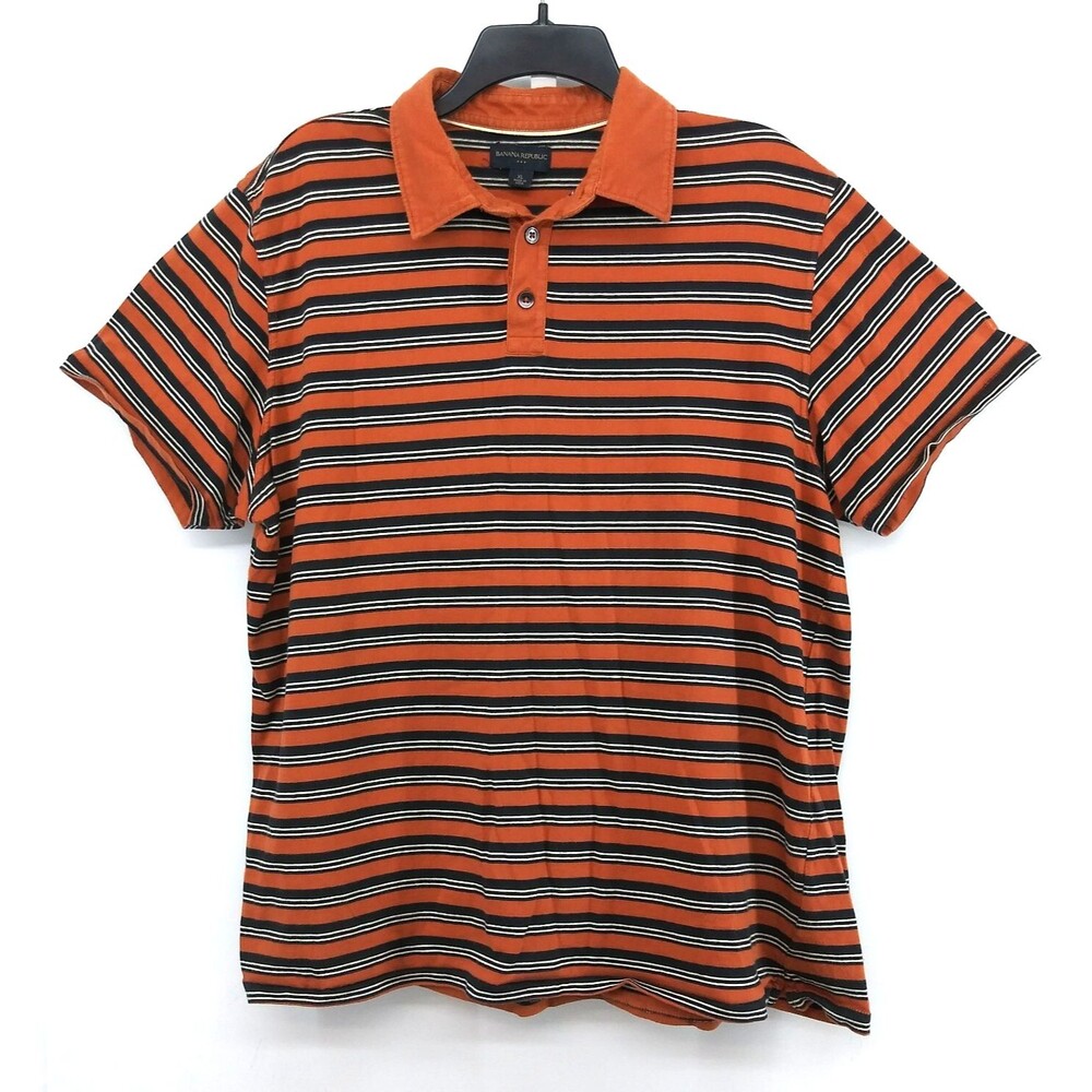 Banana Republic Polo Shirt Men Size XL Burnt Orange Striped Outdoor Golf